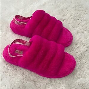 UGG Vibrant Pink Fluffy Slippers